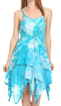 Sakkas Paige Mid Length Handkerchief Tank Top Spaghetti Strap Dress With Tie Dye#color_Turquoise
