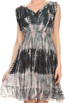 Sakkas Ganya Mid Length Ruffled Bottom Sleeveless Ombre Tie Dye Wash Batik Dress