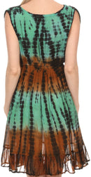 Sakkas Ganya Mid Length Ruffled Bottom Sleeveless Ombre Tie Dye Wash Batik Dress