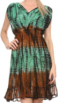 Sakkas Ganya Mid Length Ruffled Bottom Sleeveless Ombre Tie Dye Wash Batik Dress#color_Teal