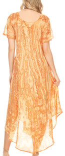 Sakkas Ronny Lace Embroidered Cap Sleeve Tie Dye Wash Caftan Dress / Cover Up