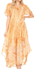 Sakkas Ronny Lace Embroidered Cap Sleeve Tie Dye Wash Caftan Dress / Cover Up#color_Beige 