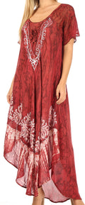 Sakkas Ronny Lace Embroidered Cap Sleeve Tie Dye Wash Caftan Dress / Cover Up#color_Black/Burgundy