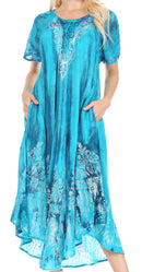 Sakkas Ronny Lace Embroidered Cap Sleeve Tie Dye Wash Caftan Dress / Cover Up