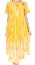 Sakkas Ronny Lace Embroidered Cap Sleeve Tie Dye Wash Caftan Dress / Cover Up#color_Yellow 