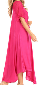 Sakkas Shasta Lace Embroidered Cap Sleeves Long Caftan Dress / Cover Up