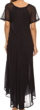 Sakkas Shasta Lace Embroidered Cap Sleeves Long Caftan Dress / Cover Up