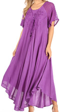 Sakkas Shasta Lace Embroidered Cap Sleeves Long Caftan Dress / Cover Up#color_Purple