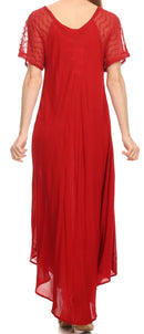 Sakkas Shasta Lace Embroidered Cap Sleeves Long Caftan Dress / Cover Up