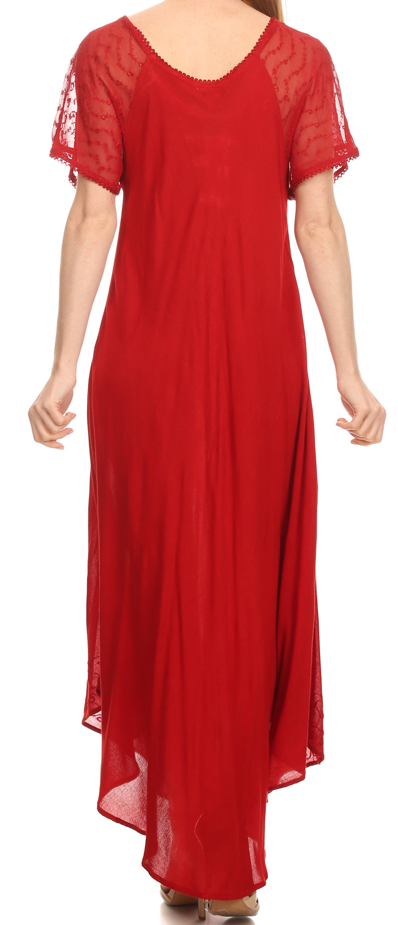 Sakkas Shasta Lace Embroidered Cap Sleeves Long Caftan Dress / Cover Up