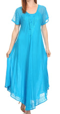 Sakkas Shasta Lace Embroidered Cap Sleeves Long Caftan Dress / Cover Up#color_Turquoise