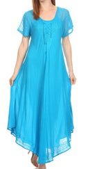 Sakkas Shasta Lace Embroidered Cap Sleeves Long Caftan Dress / Cover Up