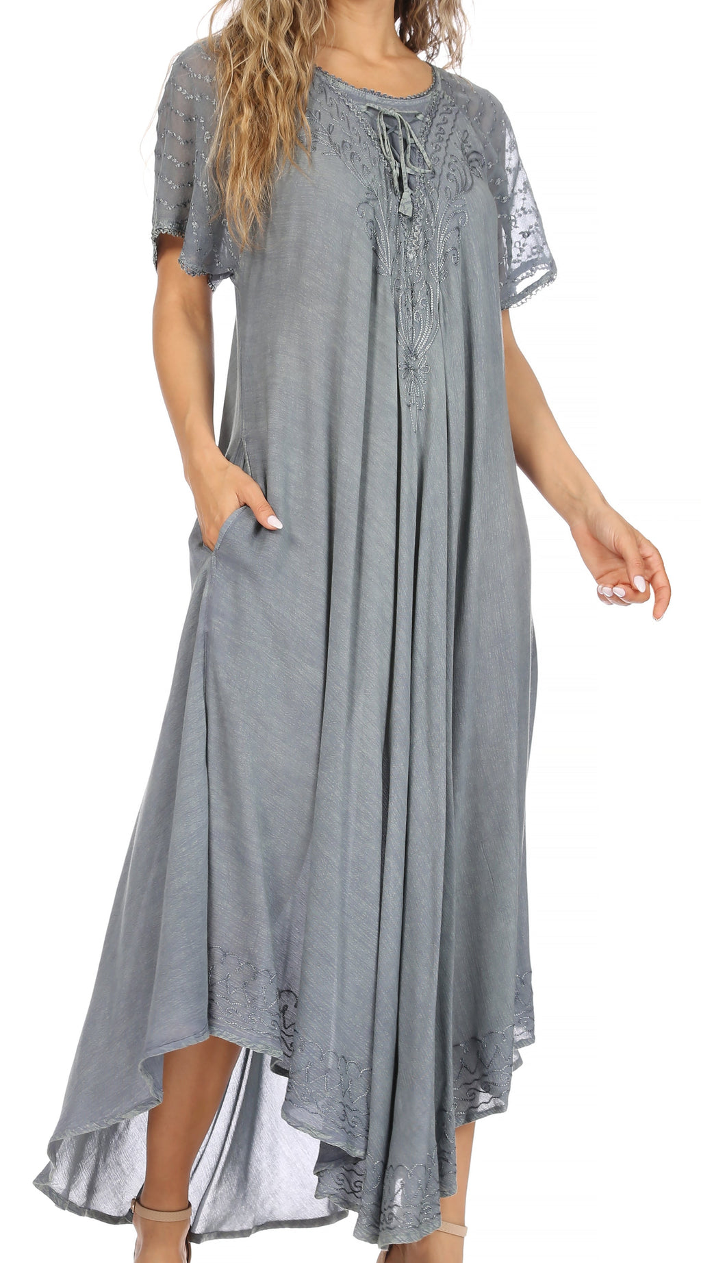 Sakkas Egan Women's Embroidered Caftan Dress w/ Cap Sleeves