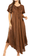 Sakkas Egan Women's Long Embroidered Caftan Dress / Cover Up With Embroidered Cap Sleeves#color_A-Rust