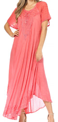 Sakkas Egan Women's Long Embroidered Caftan Dress / Cover Up With Embroidered Cap Sleeves#color_A-Salmon