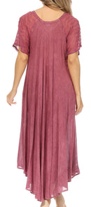 Sakkas Egan Women's Long Embroidered Caftan Dress / Cover Up With Embroidered Cap Sleeves