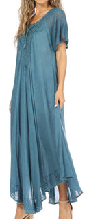 Sakkas Egan Women's Long Embroidered Caftan Dress / Cover Up With Embroidered Cap Sleeves