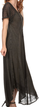 Sakkas Egan Women's Long Embroidered Caftan Dress / Cover Up With Embroidered Cap Sleeves