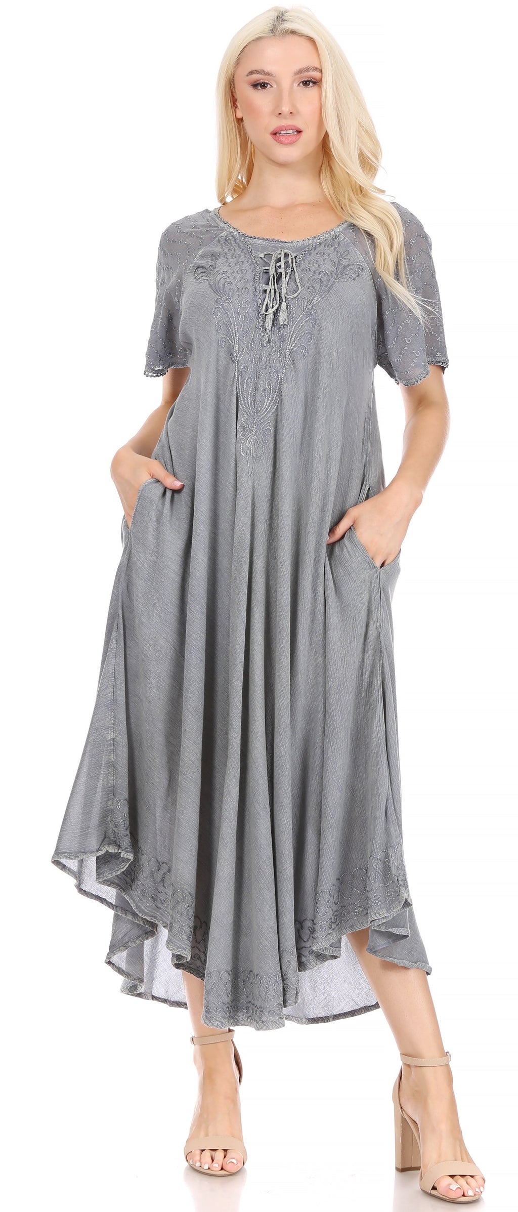 Sakkas Egan Women's Embroidered Caftan Dress w/ Cap Sleeves