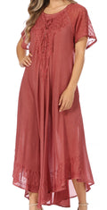 Sakkas Egan Women's Long Embroidered Caftan Dress / Cover Up With Embroidered Cap Sleeves#color_P-Mauve