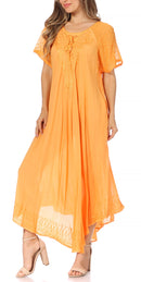 Sakkas Egan Women's Long Embroidered Caftan Dress / Cover Up With Embroidered Cap Sleeves