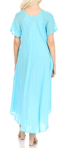 Sakkas Egan Women's Long Embroidered Caftan Dress / Cover Up With Embroidered Cap Sleeves