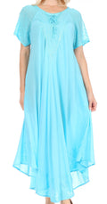 Sakkas Egan Women's Long Embroidered Caftan Dress / Cover Up With Embroidered Cap Sleeves#color_P-Turquoise