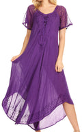 Sakkas Egan Women's Long Embroidered Caftan Dress / Cover Up With Embroidered Cap Sleeves#color_Purple 