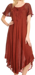 Sakkas Egan Women's Long Embroidered Caftan Dress / Cover Up With Embroidered Cap Sleeves#color_Red