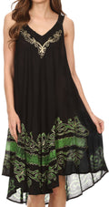 Sakkas Gasha Sleeveless Mid Length Caftan Dress With Embroidery Details And V Neck#color_Black/Green