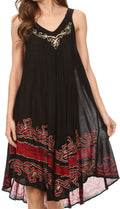 Sakkas Gasha Sleeveless Mid Length Caftan Dress With Embroidery Details And V Neck#color_Black/Red