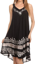 Sakkas Gasha Sleeveless Mid Length Caftan Dress With Embroidery Details And V Neck#color_Black/White