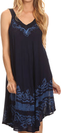 Sakkas Gasha Sleeveless Mid Length Caftan Dress With Embroidery Details And V Neck#color_NavyBlue