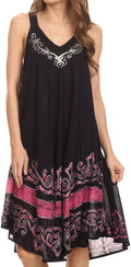 Sakkas Gasha Sleeveless Mid Length Caftan Dress With Embroidery Details And V Neck#color_Navy/Pink