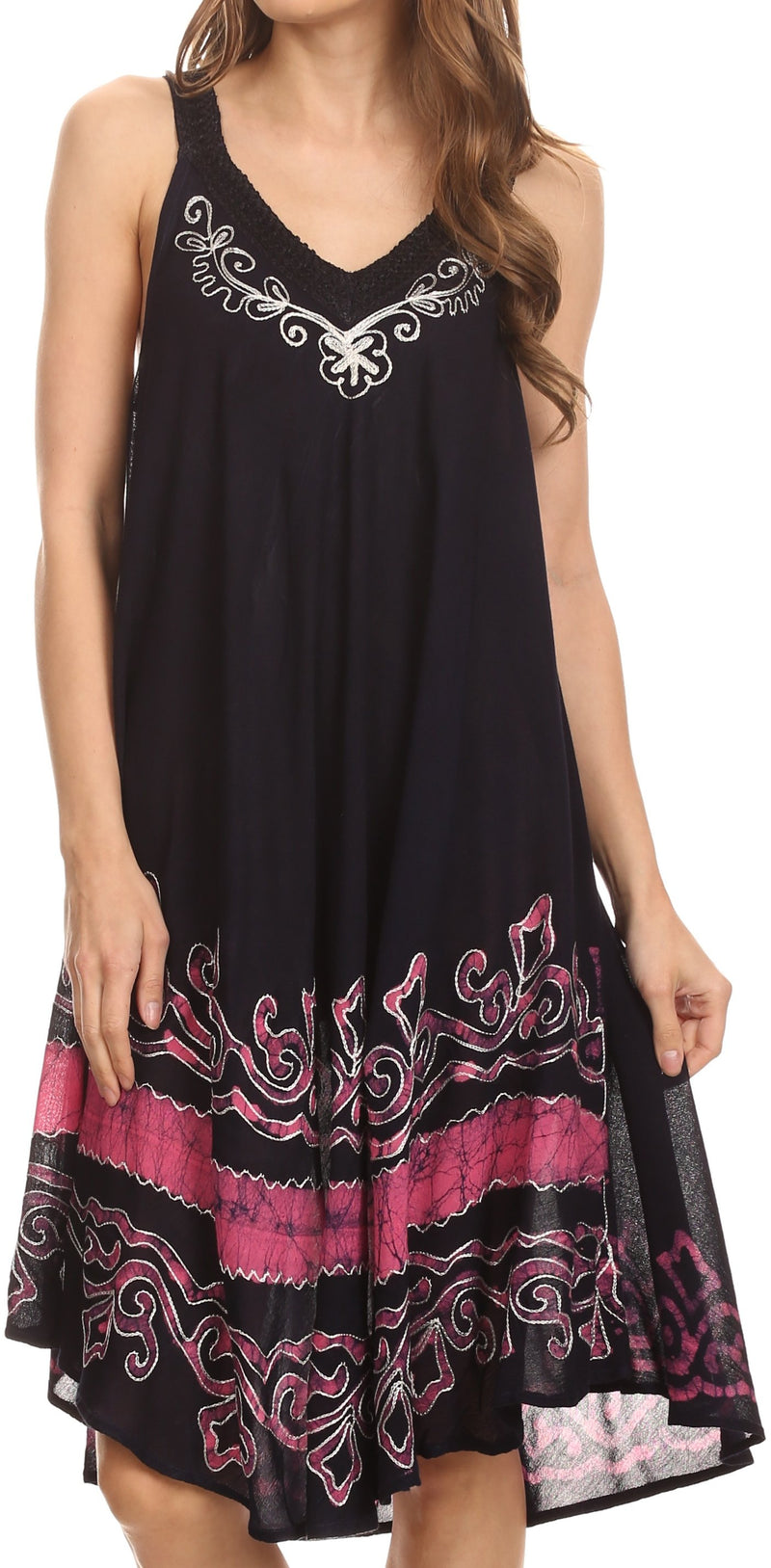 Sakkas Gasha Sleeveless Mid Length Caftan Dress With Embroidery Details And V Neck
