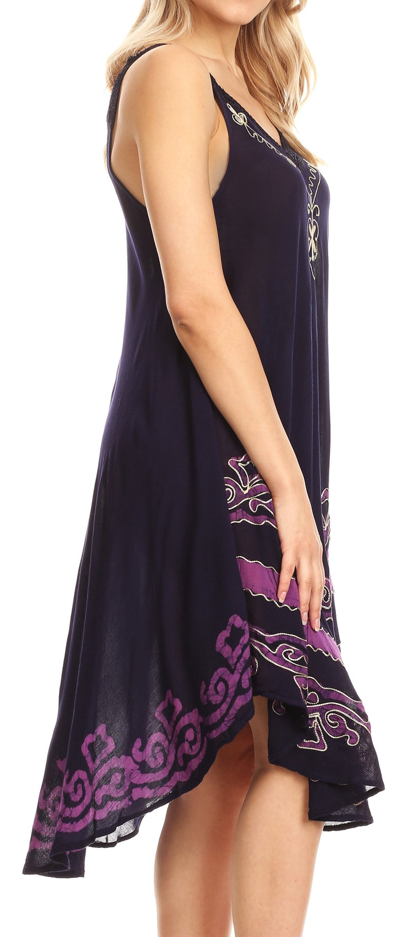 Sakkas Gasha Sleeveless Mid Length Caftan Dress With Embroidery Details And V Neck