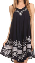 Sakkas Gasha Sleeveless Mid Length Caftan Dress With Embroidery Details And V Neck#color_Navy/White