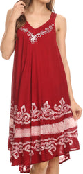 Sakkas Gasha Sleeveless Mid Length Caftan Dress With Embroidery Details And V Neck#color_Red/White