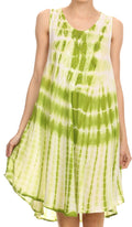 Sakkas Frankie Two Tone Tie Dyed Tank Dress / Cover Up With Embroidery Neckline#color_Green