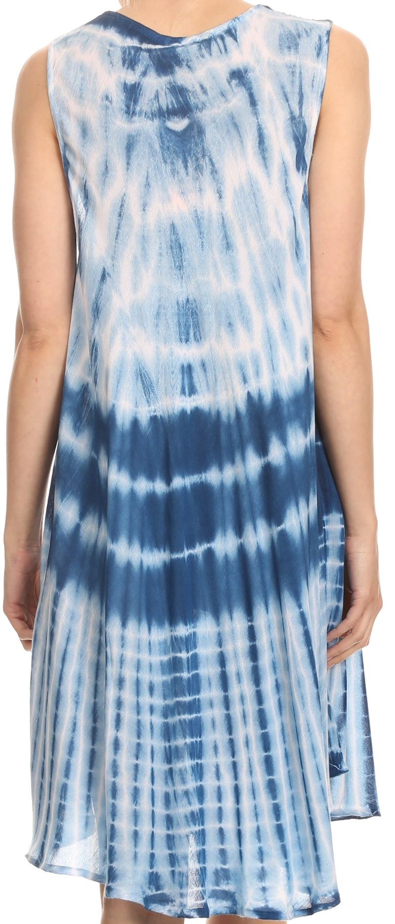 Sakkas Frankie Two Tone Tie Dyed Tank Dress / Cover Up With Embroidery Neckline