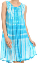 Sakkas Frankie Two Tone Tie Dyed Tank Dress / Cover Up With Embroidery Neckline#color_Turquoise