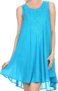 Sakkas Alechia Mid Length Tank Top Sleeveless Embroidered Caftan Dress / Cover Up#color_AzureBlue