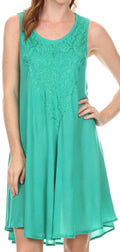Sakkas Alechia Mid Length Tank Top Sleeveless Embroidered Caftan Dress / Cover Up#color_DarkMint