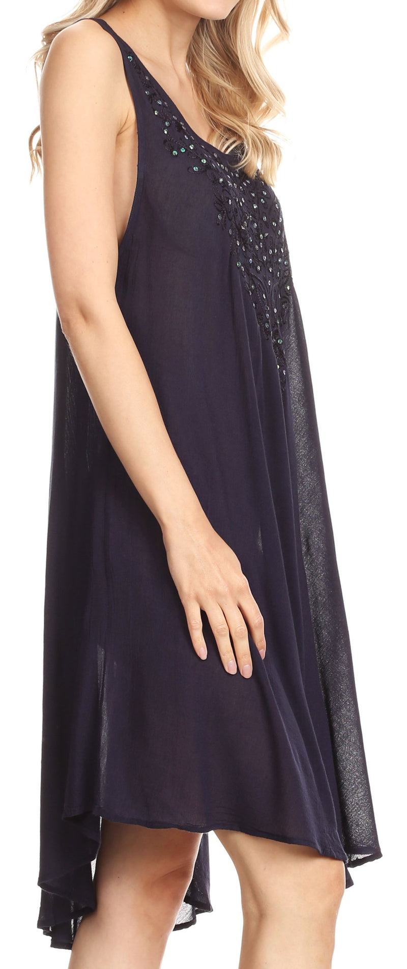 Sakkas Alechia Mid Length Tank Top Sleeveless Embroidered Caftan Dress / Cover Up