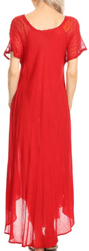 Sakkas Hayden Embroidered Lace-Up Caftan Dress / Cover Up with Eyelet Sleeves