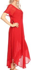 Sakkas Hayden Embroidered Lace-Up Caftan Dress / Cover Up with Eyelet Sleeves