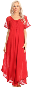 Sakkas Hayden Embroidered Lace-Up Caftan Dress / Cover Up with Eyelet Sleeves