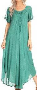 Sakkas Helena Embroidered Nightgown / Women Sleepwear with Eyelet Sleeves#color_Aqua