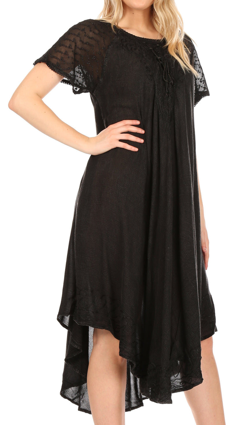 Sakkas Helena Embroidered Nightgown / Women Sleepwear with Eyelet Sleeves