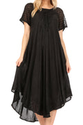 Sakkas Helena Embroidered Nightgown / Women Sleepwear with Eyelet Sleeves#color_Black